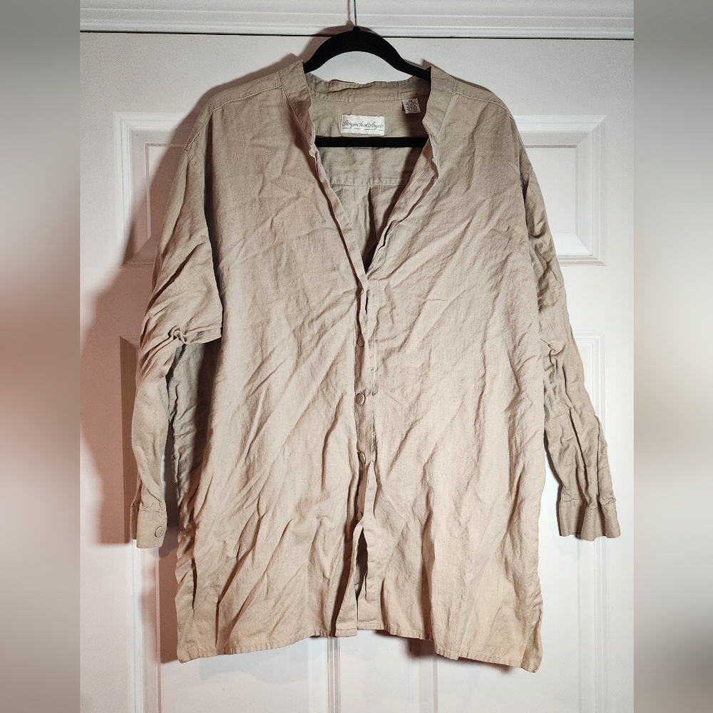 Giorgio Sant' Angelo Beige Linen Cotton Blend Button Up Shirt 2X
